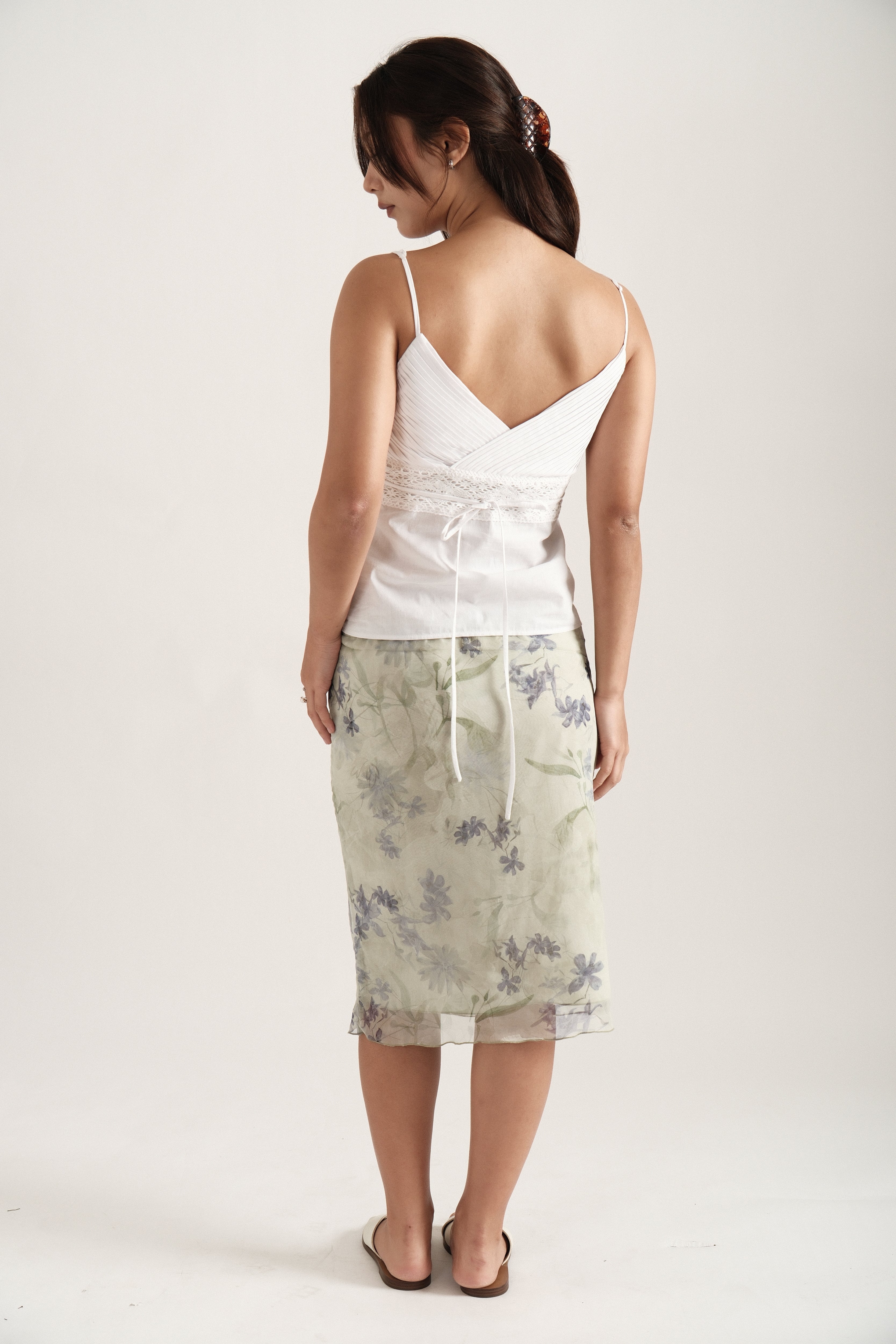Spring Silk Midi Skirt in Sage
