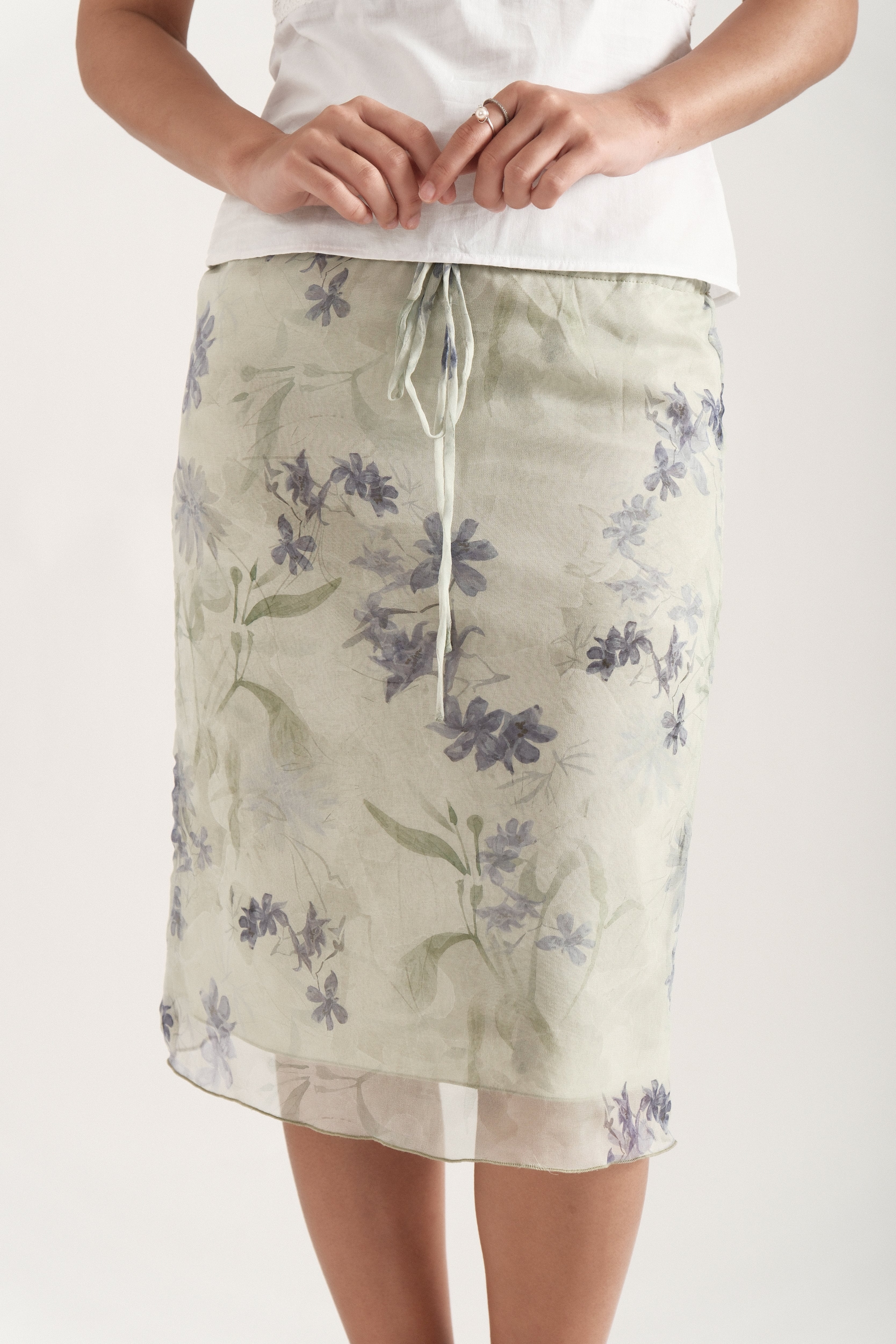 Spring Silk Midi Skirt in Sage